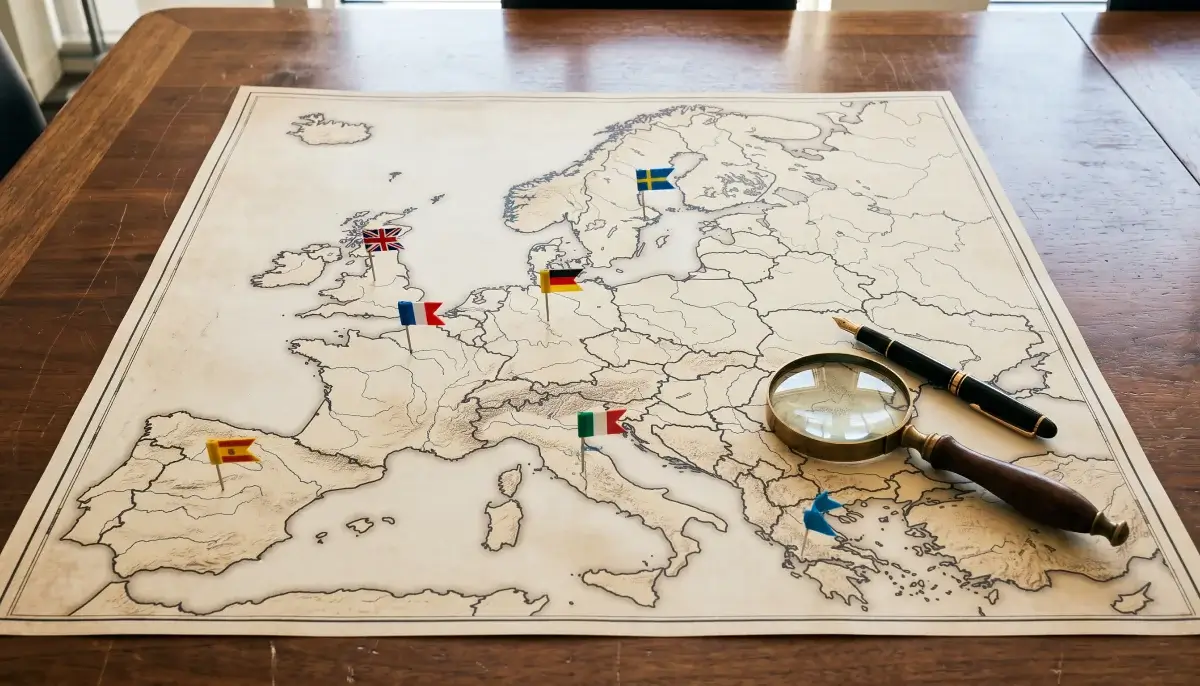 Mapa Evropy s daty o GGR sportovního sázení v jednotlivých zemích