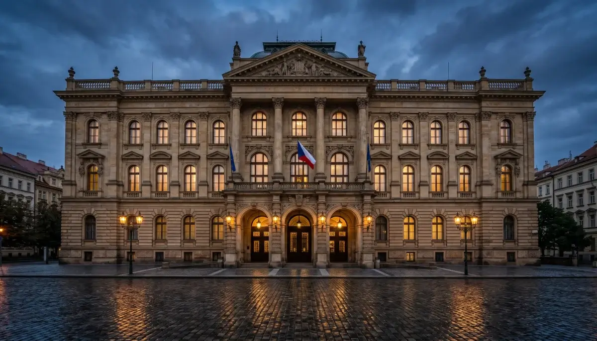 Historická budova Ministerstva financí ČR v Praze za soumraku